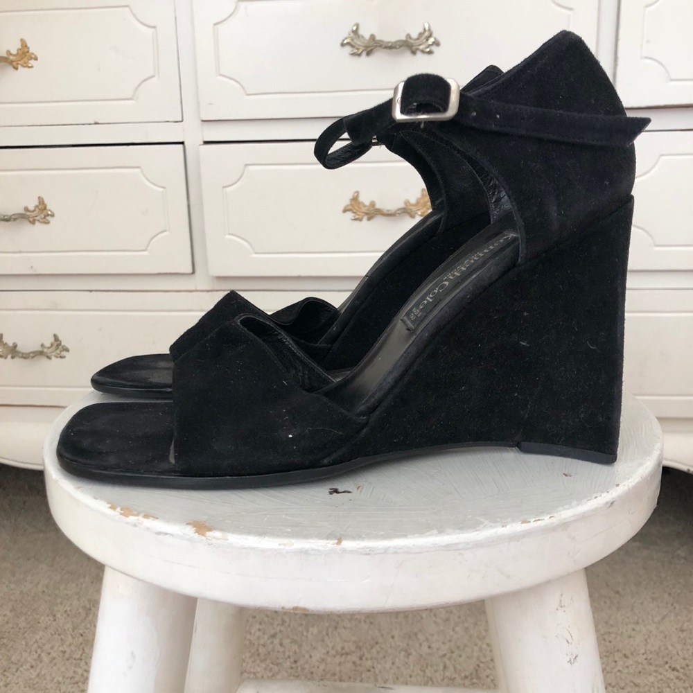 Kenneth Cole Black Suede Wedge Heels